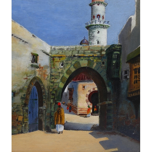 727 - Early 20th century oil on panel, North African street scene, unsigned, 24cm x 16cm, framed