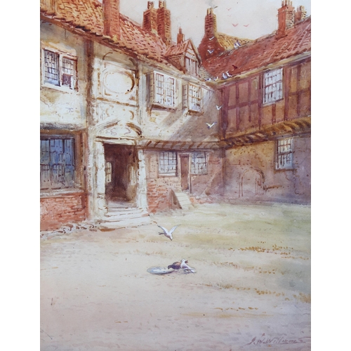 728 - J W Williams, Shambles York and college and courtyard York, signed and dated 1909, 33cm x 22cm, fram... 