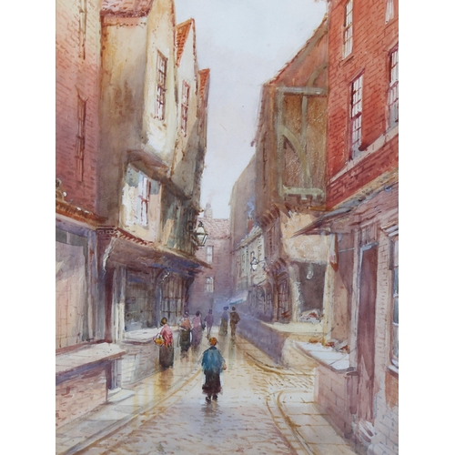 728 - J W Williams, Shambles York and college and courtyard York, signed and dated 1909, 33cm x 22cm, fram... 