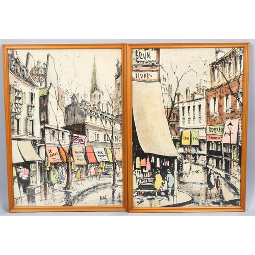 730 - Pair of mid-20th century ink/watercolour, Parisian street scenes, indistinctly signed, 50cm x 33cm, ... 