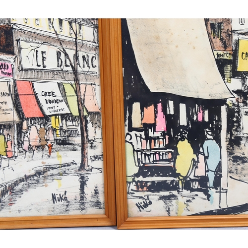 730 - Pair of mid-20th century ink/watercolour, Parisian street scenes, indistinctly signed, 50cm x 33cm, ... 