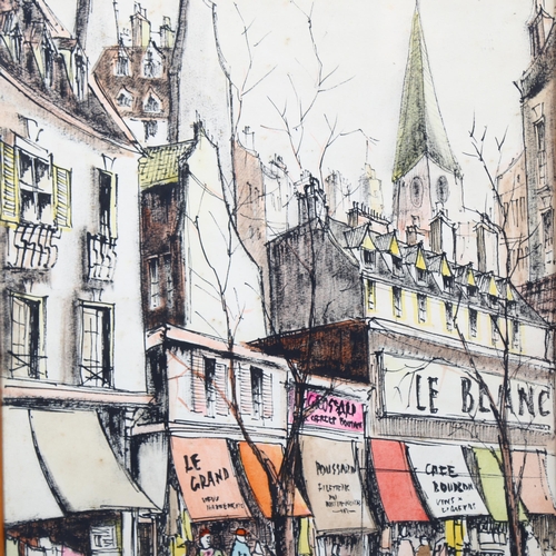 730 - Pair of mid-20th century ink/watercolour, Parisian street scenes, indistinctly signed, 50cm x 33cm, ... 