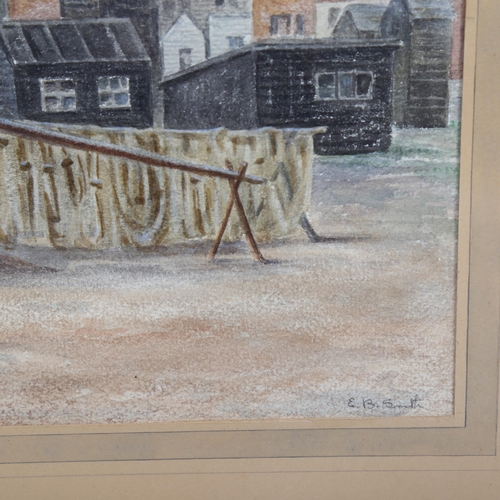 736 - Edith Smith, Hastings Old Town beach scene, watercolour, signed, 25cm x 35cm, framed