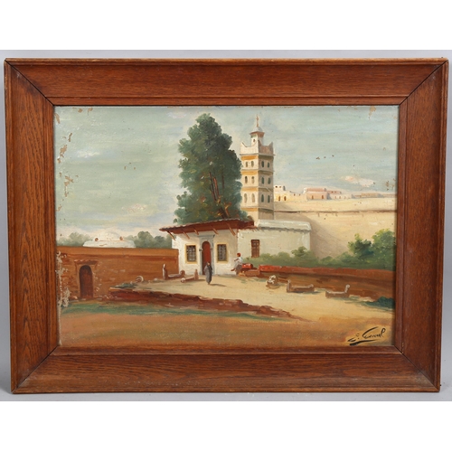 745 - Early 20th century oil on canvas, street scene Algiers, indistinctly signed, 43cm x 60cm, framed