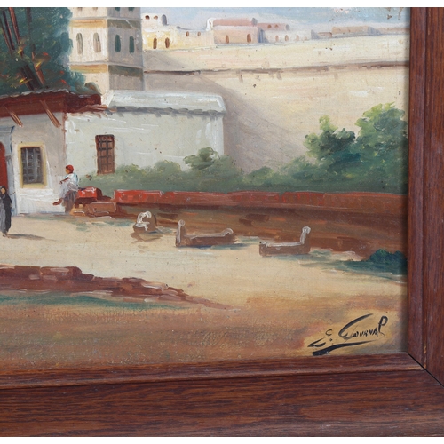 745 - Early 20th century oil on canvas, street scene Algiers, indistinctly signed, 43cm x 60cm, framed