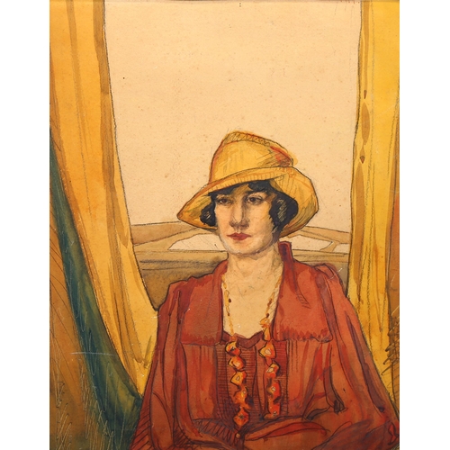 752 - WITHDRAWN - Roger Bland, portrait of a woman, watercolour, inscribed verso, 51cm x 40cm, framed