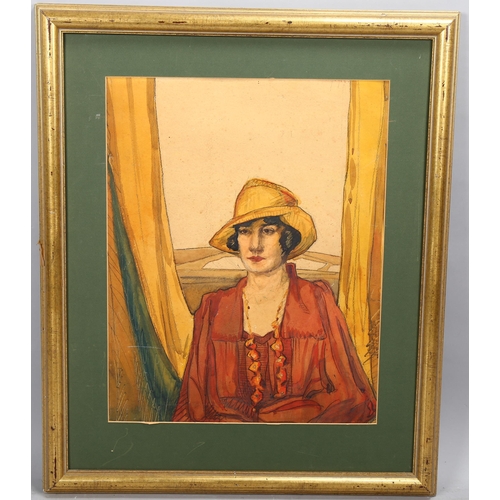 752 - WITHDRAWN - Roger Bland, portrait of a woman, watercolour, inscribed verso, 51cm x 40cm, framed