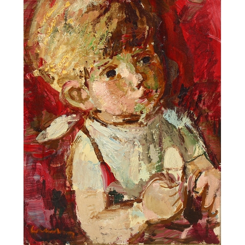 755 - Bertie Walters, expressionist portrait of a child, oil on canvas, signed, 41cm x 33cm, framed