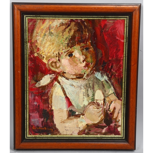 755 - Bertie Walters, expressionist portrait of a child, oil on canvas, signed, 41cm x 33cm, framed