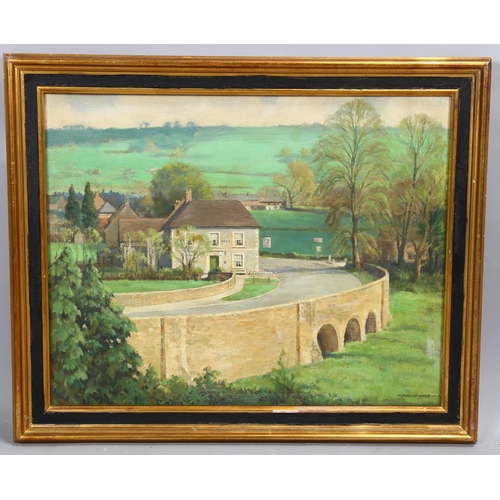 756 - Philip Reed, Derbyshire village scene, oil on canvas, signed, 40cm x 50cm, framed