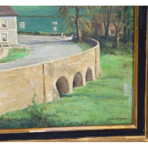 756 - Philip Reed, Derbyshire village scene, oil on canvas, signed, 40cm x 50cm, framed