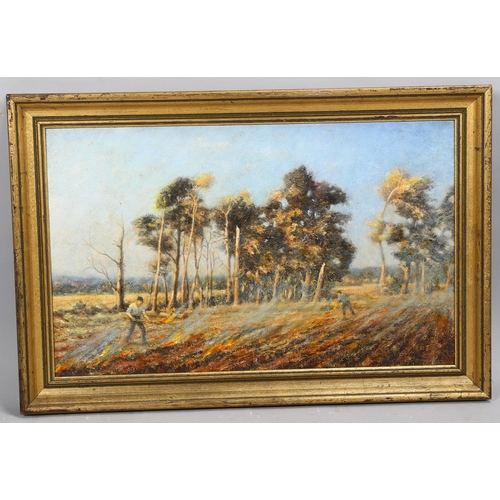 759 - George Cattermole (1800 - 1868), burning stubble, Goring Gap near Worthing, oil on board, signed, 32... 