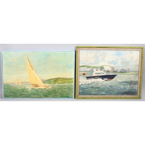 760 - 2 mid-20th century boating scenes, oil on canvas and board, largest 50cm x 75cm, framed (2)