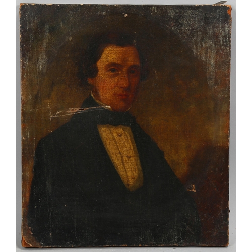 766 - 19th century British School, portrait of a gentleman, oil on canvas, unsigned, 35cm x 30cm, unframed