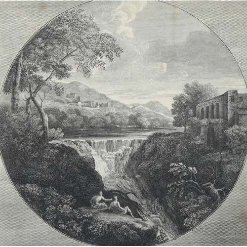 768 - After Gaspar Poussin, the waterfall, engraving by Granville 1741, plate 36cm x 34cm, framed