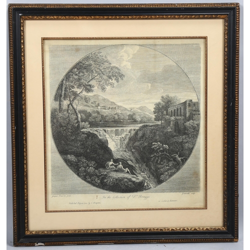 768 - After Gaspar Poussin, the waterfall, engraving by Granville 1741, plate 36cm x 34cm, framed