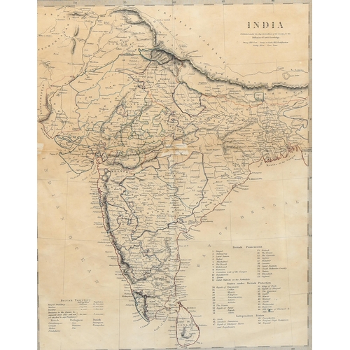 770 - 19th century hand coloured map of India, published 1846, 38cm x 31cm, framed