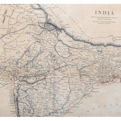 770 - 19th century hand coloured map of India, published 1846, 38cm x 31cm, framed