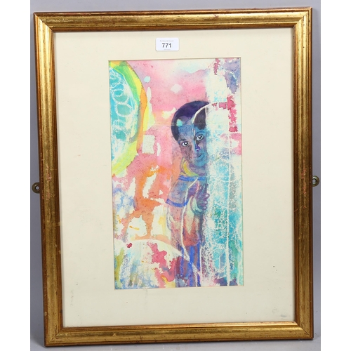 771 - 20th century Indian School, portrait of a girl, watercolour, unsigned, 39cm x 22cm, framed