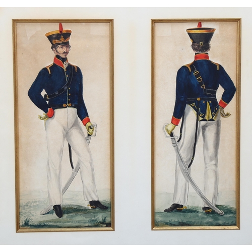 772 - 19th century British School, 2 studies of military uniform, watercolour, unsigned, in common frame, ... 