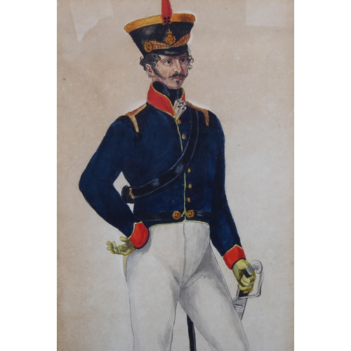 772 - 19th century British School, 2 studies of military uniform, watercolour, unsigned, in common frame, ... 