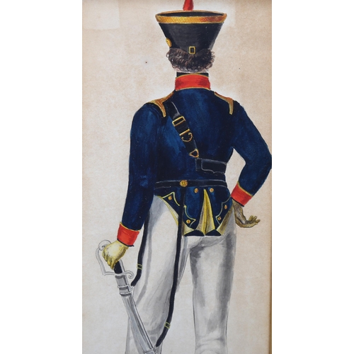 772 - 19th century British School, 2 studies of military uniform, watercolour, unsigned, in common frame, ... 