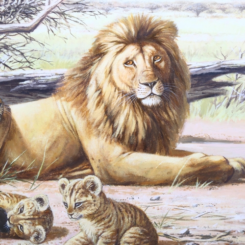 782 - David Parry (born 1942), study of lions and cubs, watercolour, 1971, 52cm x 74cm, framed