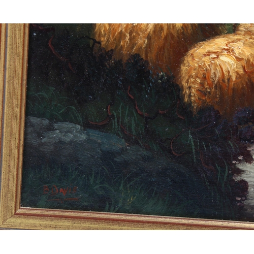 783 - B Davis, shepherd and sheep in the mountains, oil on canvas, signed, 50cm x 75cm, framed