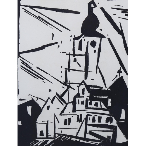 788 - Lyonel Feininger, Buttelstedt, 1920 woodcut print, Jahrbuchjungen Kunst, image 20cm x 15cm, framed