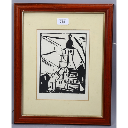 788 - Lyonel Feininger, Buttelstedt, 1920 woodcut print, Jahrbuchjungen Kunst, image 20cm x 15cm, framed