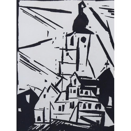 788 - Lyonel Feininger, Buttelstedt, 1920 woodcut print, Jahrbuchjungen Kunst, image 20cm x 15cm, framed