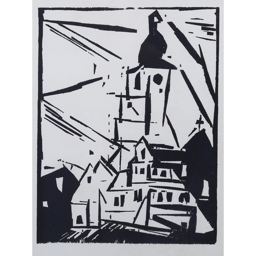 788 - Lyonel Feininger, Buttelstedt, 1920 woodcut print, Jahrbuchjungen Kunst, image 20cm x 15cm, framed