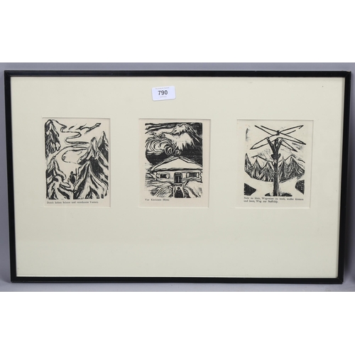 790 - Nele Van De Velde, 3 woodcuts for Kirchner Genius issue circa 1920, image 13cm x 10cm, mounted in co... 