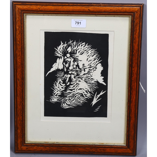 791 - Wilhelm Morgner, Bartiger Mann, linocut print, 1919 issue, 23cm x 17cm, framed