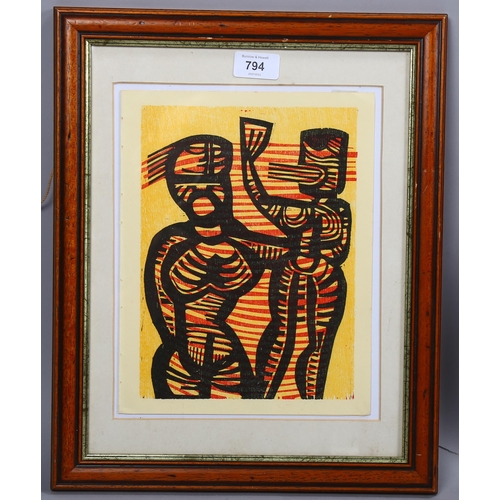 794 - Cecil Skotnes, South Africa, woodcut print 1967, image 25cm x 18cm, framed