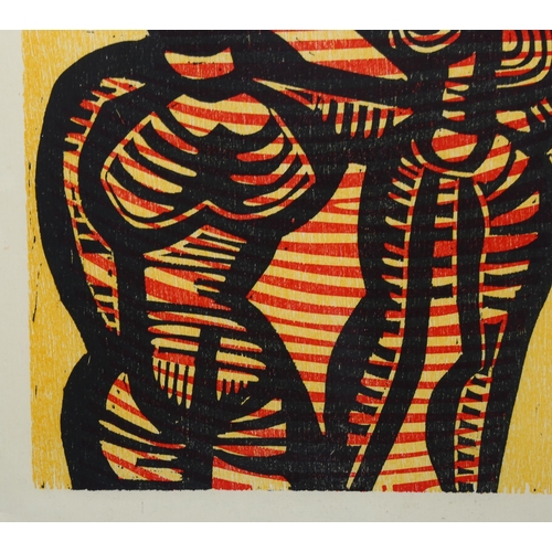 794 - Cecil Skotnes, South Africa, woodcut print 1967, image 25cm x 18cm, framed