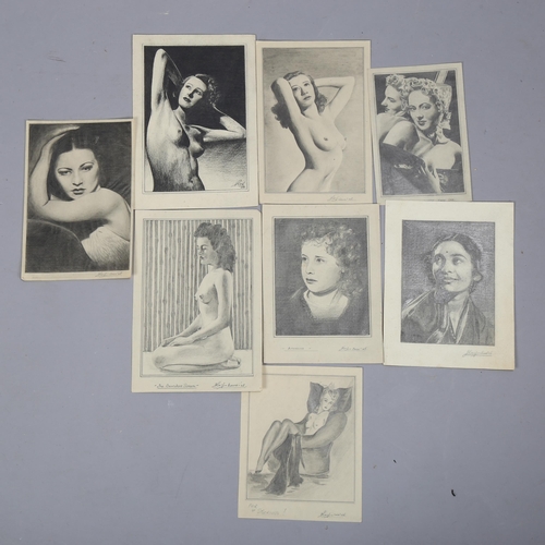 805 - Collection of pencil drawings by the same hand, life studies of women, all indistinctly signed and d... 