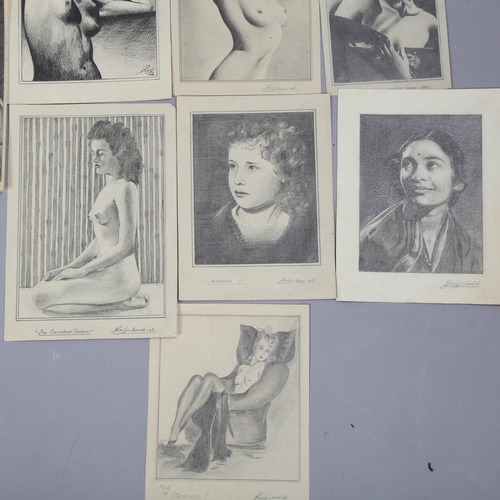 805 - Collection of pencil drawings by the same hand, life studies of women, all indistinctly signed and d... 