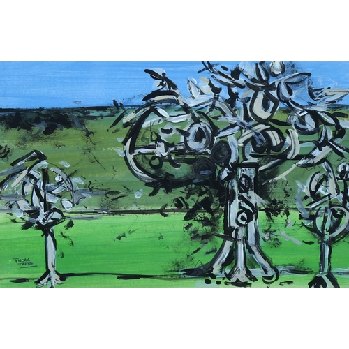 807 - Contemporary oil on board, thorn trees, unsigned, 17cm x 26cm, framed