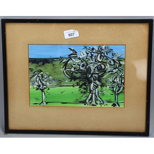 807 - Contemporary oil on board, thorn trees, unsigned, 17cm x 26cm, framed