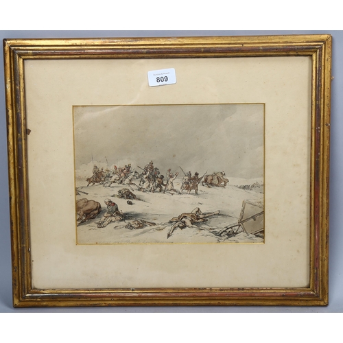 809 - John Augustus Atkinson (1775 - 1830), watercolour over a printed base, retreat of the French Grand A... 