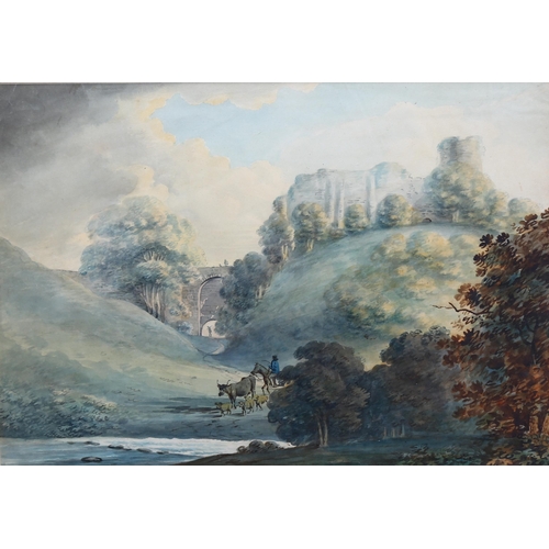 810 - John Swete (1752 - 1821), Rosslin Castle Mithlothian, unsigned, label verso, 21cm x 30cm, framed