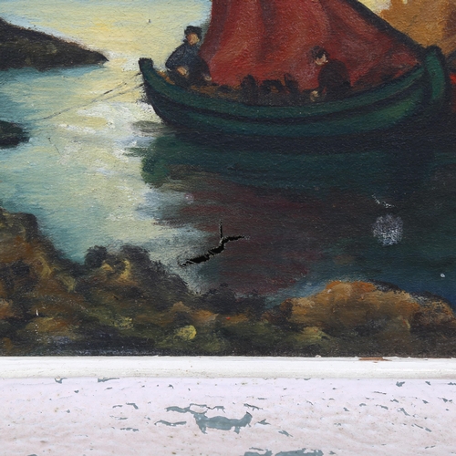 811 - A De Cock, Continental fishing boats, oil on canvas, signed and dated 1955, 26cm x 34cm, framed