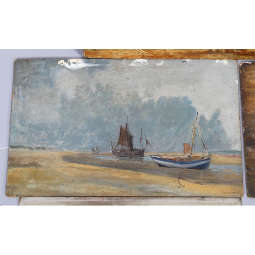 817 - 4 x 19th century oils on canvas and board, Hastings beach scenes, all unsigned, largest 28cm x 38cm,... 