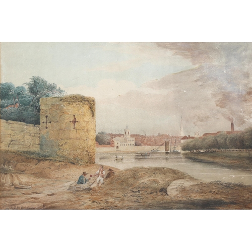 820 - Richard Parkes Bonington (1802 - 1828), castle beside a river, watercolour, signed, 32cm x 47cm, fra... 