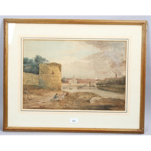 820 - Richard Parkes Bonington (1802 - 1828), castle beside a river, watercolour, signed, 32cm x 47cm, fra... 