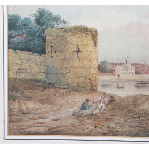 820 - Richard Parkes Bonington (1802 - 1828), castle beside a river, watercolour, signed, 32cm x 47cm, fra... 