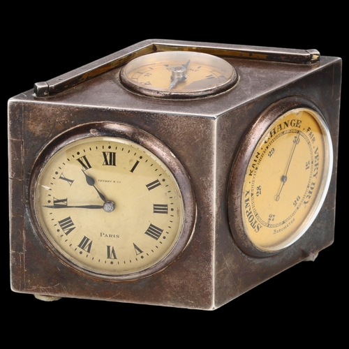 1431 - TIFFANY & CO - an Art Deco French silver combination desk clock compendium, circa 1920, lozenge form... 