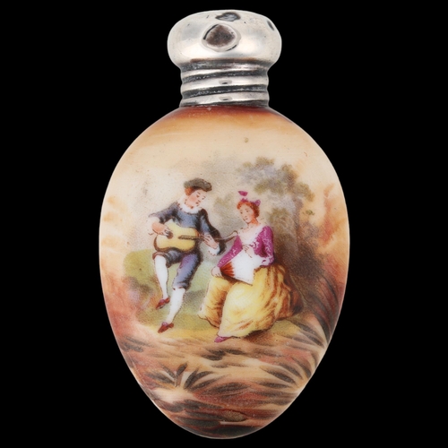 1435 - An Edwardian miniature silver-mounted porcelain scent, bottle, possibly Henry Matthews, Birmingham 1... 