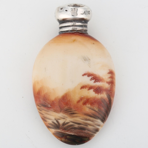 1435 - An Edwardian miniature silver-mounted porcelain scent, bottle, possibly Henry Matthews, Birmingham 1... 